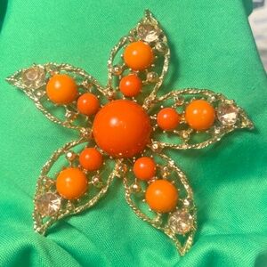 Vintage Orange and Yellow Bead Filigree Brooch  #205969856164